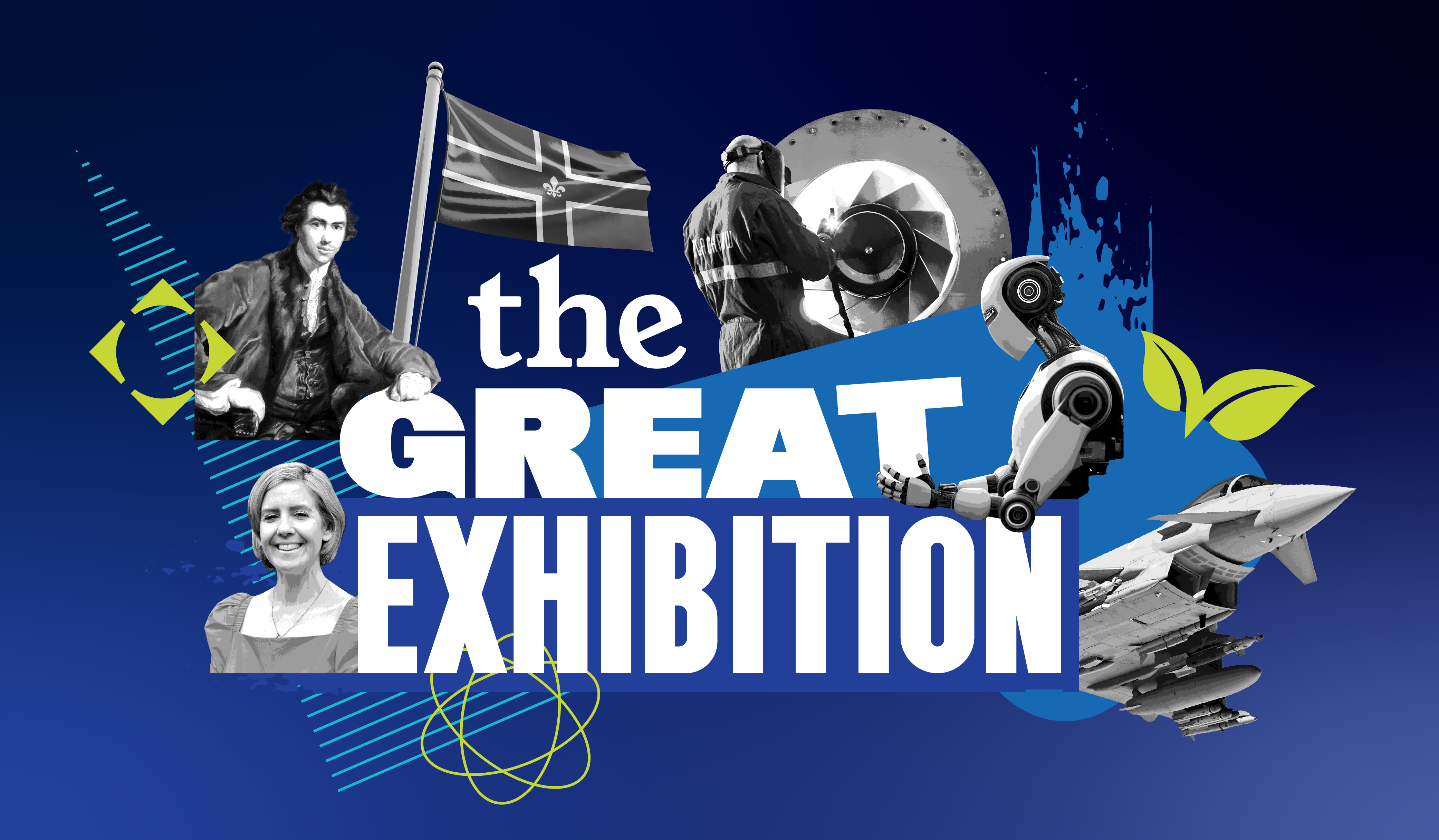 A graphic illustrating the Great Exhibition with technology and Lincolnshire people